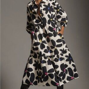 Anthropologie Black and White Floral Dress